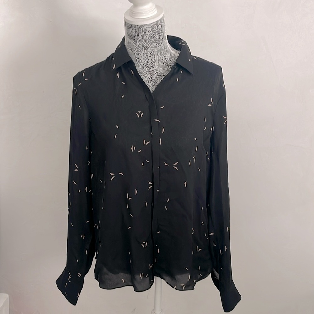 A.L.C. Women’s Large sheer modern geometric blouse